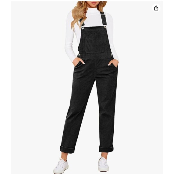 LOOKBOOKSTORE Amazon Corduroy Overalls XS Tapered-Leg Pant Black EUC B75 - Picture 1 of 6